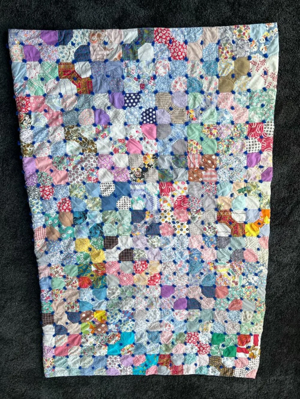 Vintage Hand Tied Bow Tie Patchwork Quilt Cottage Core Bedding Throw 84